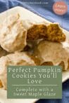 Soft and chewy pumpkin cookies with sweet maple icing on a plate, perfect for fall baking.