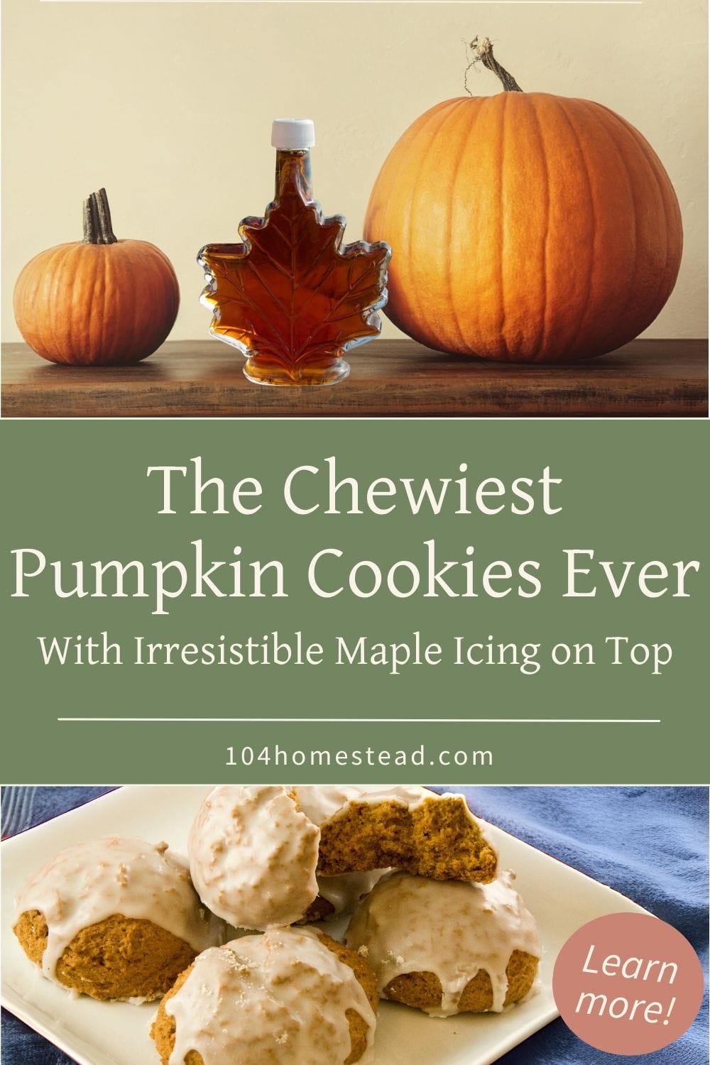 Pumpkin cookies with a soft center and maple glaze, styled with autumn decor.