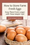 A basket of brown farm fresh eggs resting on a wooden counter, showing the best way to store eggs for freshness.