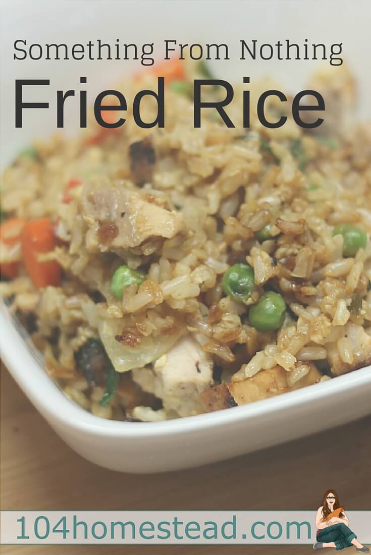 This is a one skillet dish, so clean up is easy. Since this fried rice recipe makes use of a lot of leftovers, your refrigerator will have more room as well.