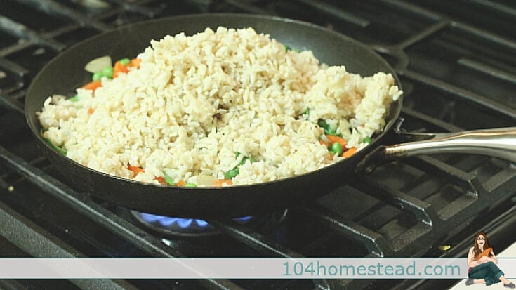 This is a one skillet dish, so clean up is easy. Since this fried rice recipe makes use of a lot of leftovers, your refrigerator will have more room as well.