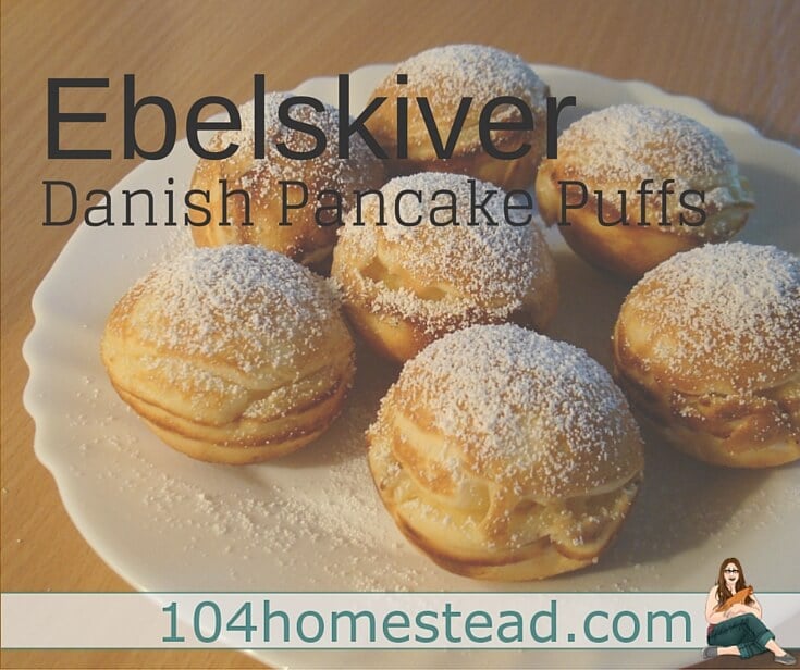 The word Ebelskiver is Danish for apple slices, but the meaning is a dessert or snack similar to a pancake, but with a flakier texture and round shape.