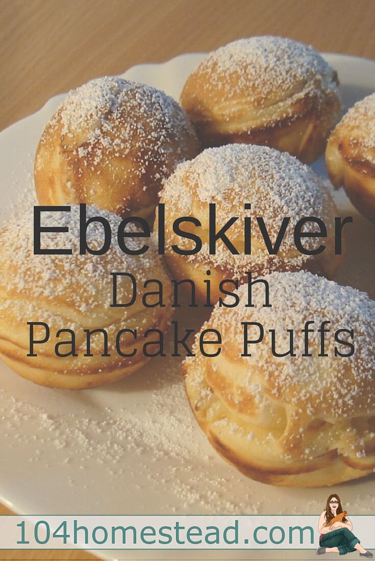 The word Ebelskiver is Danish for apple slices, but the meaning is a dessert or snack similar to a pancake, but with a flakier texture and round shape.