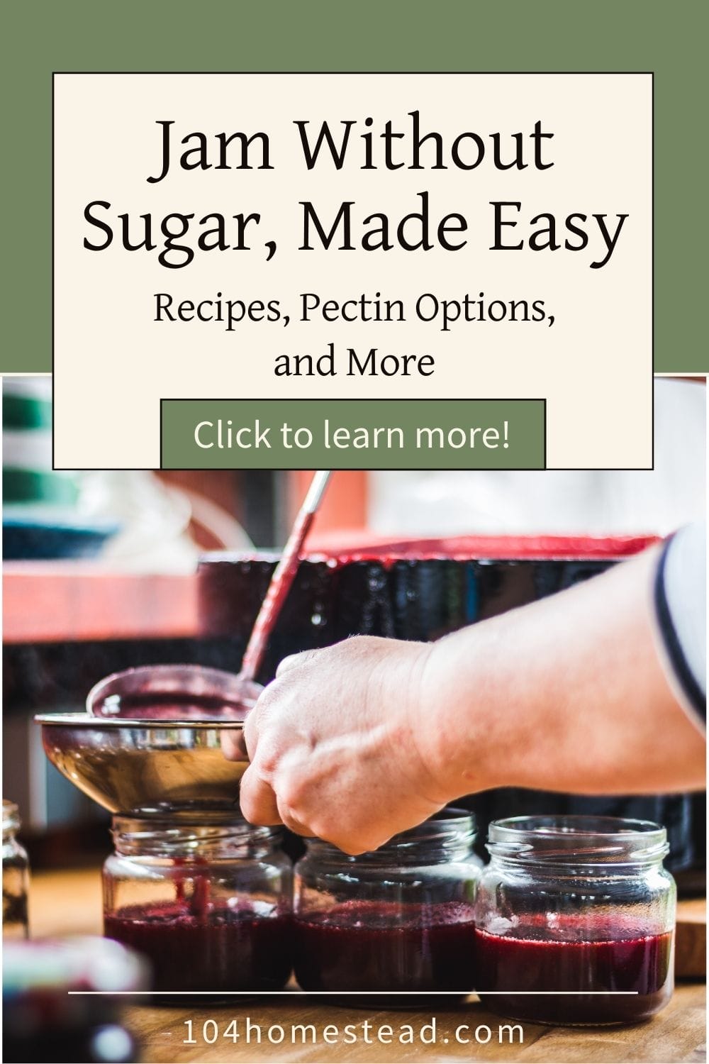 A person carefully filling jars with sugar-free jam, capturing the simplicity of making homemade, naturally sweetened preserves.