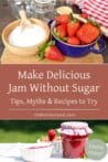 A bowl of strawberries and a pot of jam, illustrating fresh ingredients for making sugar-free jam at home.