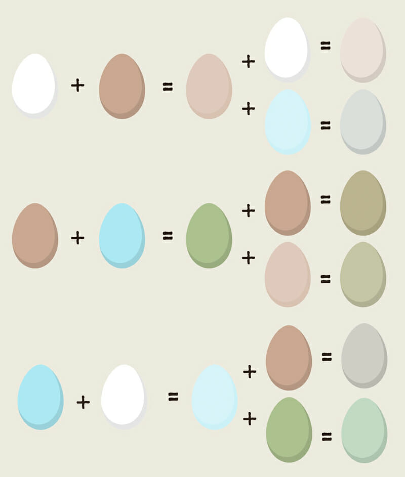 A more advanced chart showing second generation egg color results with common breedings.