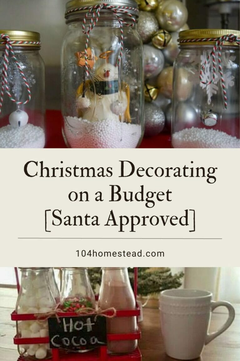 A pinterest-friendly graphic promoting Christmas decorating on a budget.