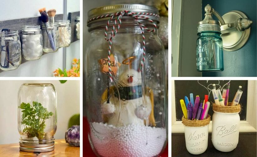 A collage of mason jar crafts.