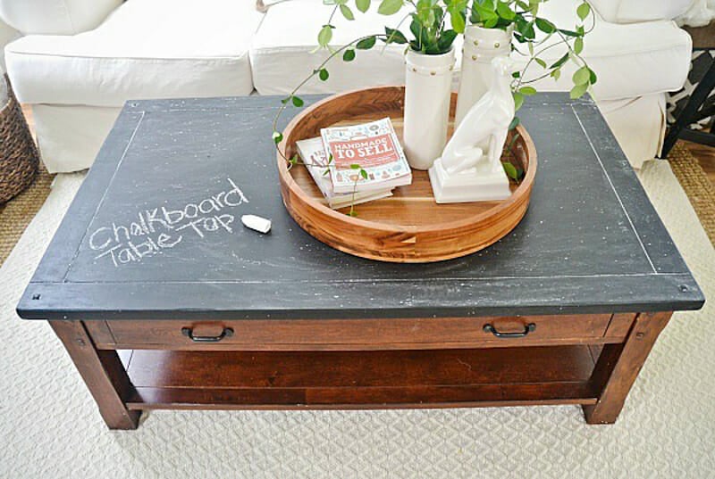 A chalkboard coffee table top.