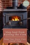 A wood stove with clean glass and glowing fire, emphasizing the importance of cleaning stove glass regularly.