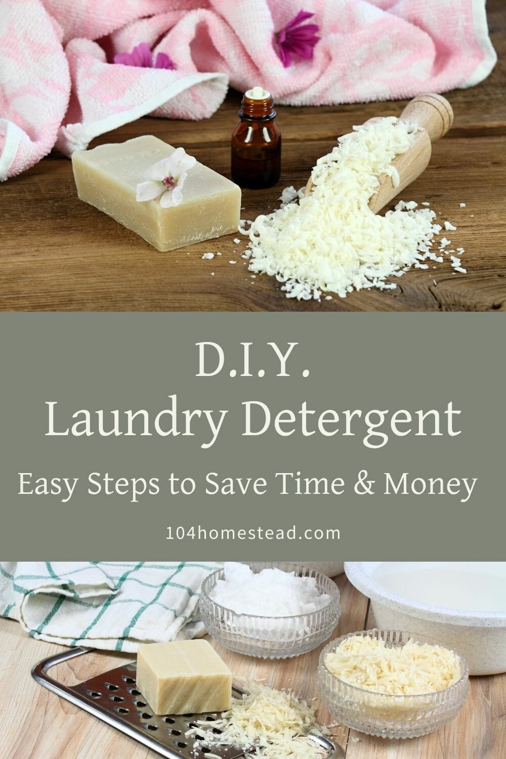 A pinterest-friendly graphic for my homemade laundry detergent recipe.