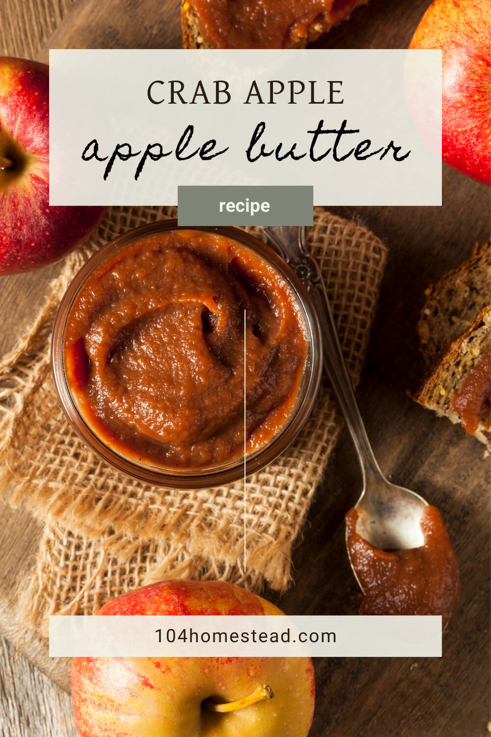 A pinterest-friendly graphic for my homemade apple butter recipe made from crab apples.
