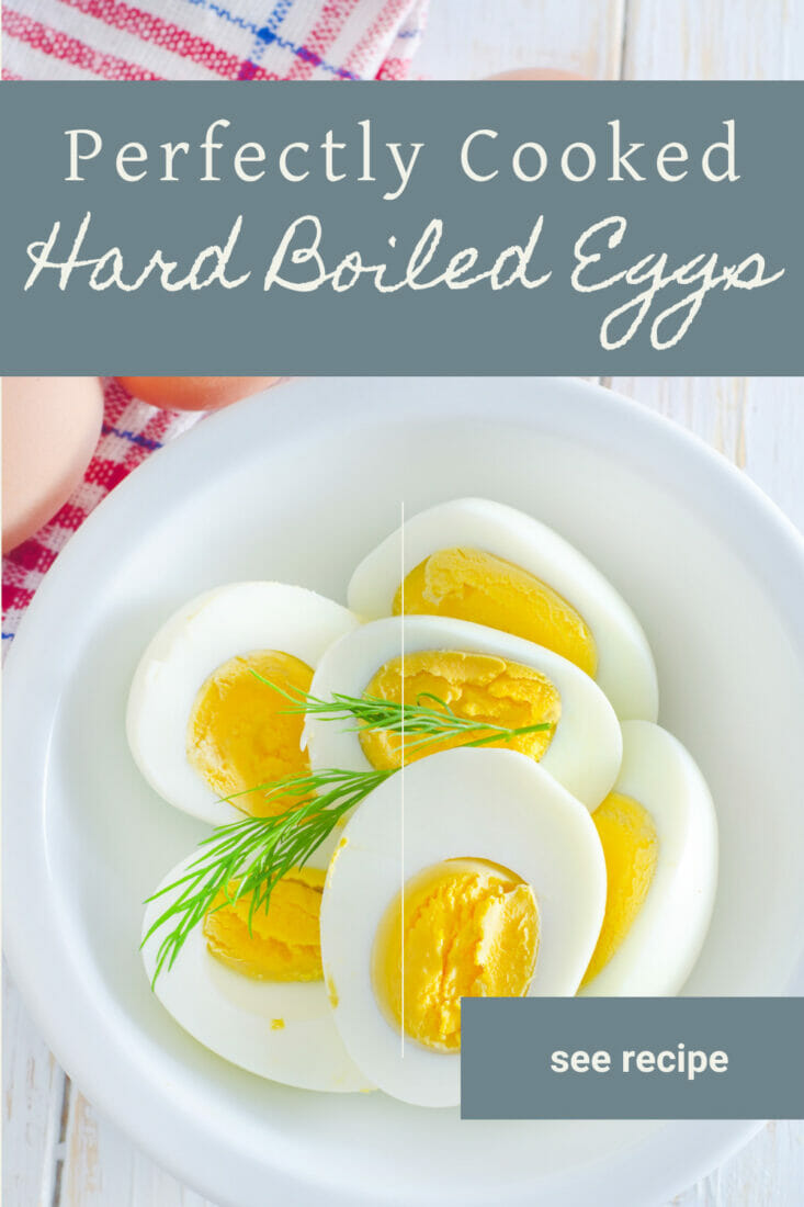 A pinterest-friendly graphic for how to perfectly cook a hard boiled egg.