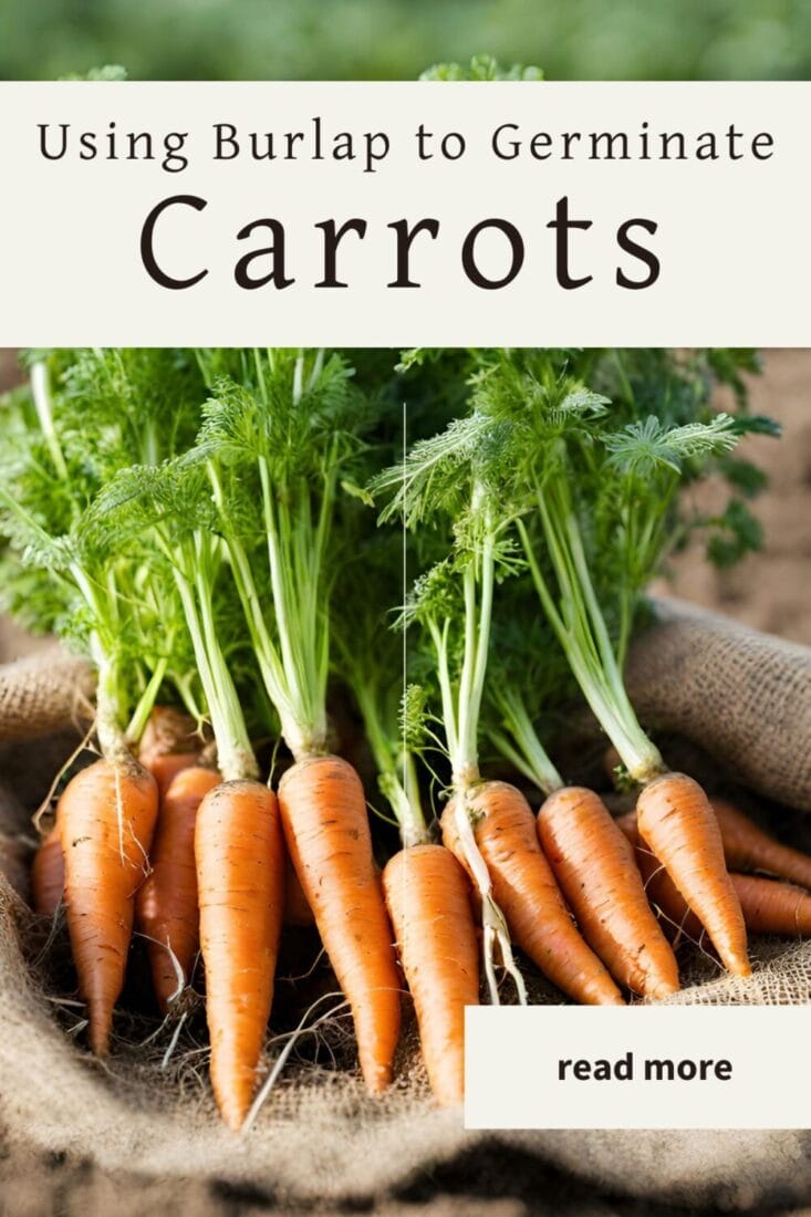 A Pinterest-friendly graphic for my post on using burlap to easily germinate carrots.
