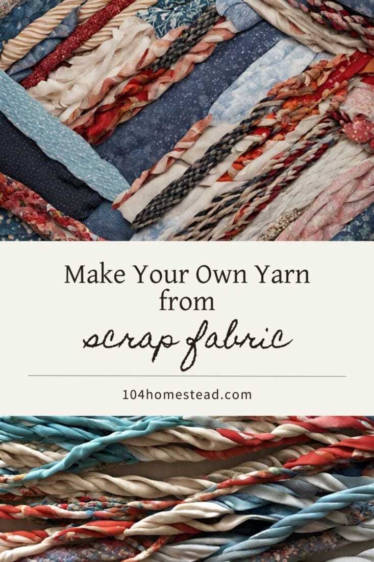 A Pinterest-friendly graphic for my tutorial on making yarn from fabric scraps.