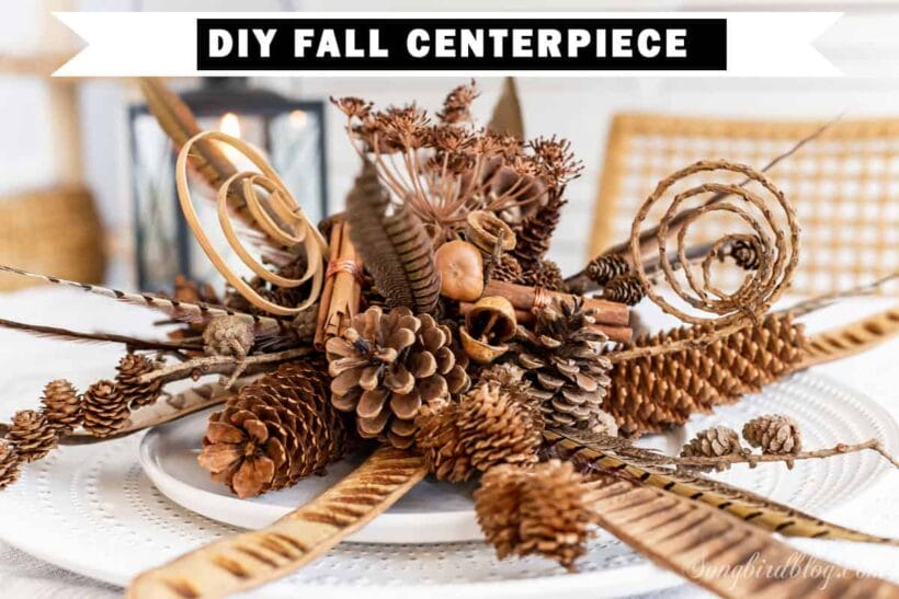 A pinecone and twig Thanksgiving centerpiece. 