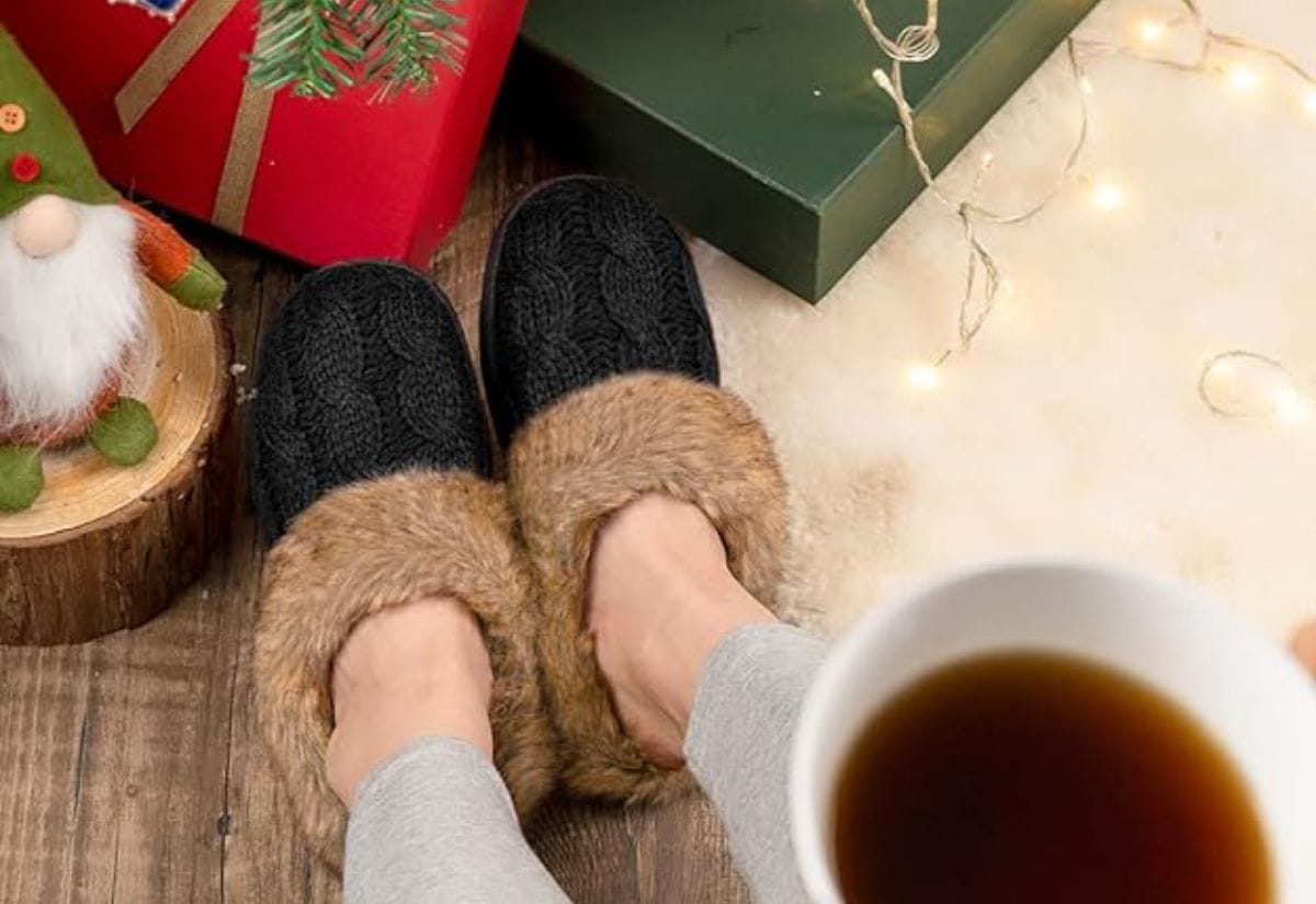 My favorite cozy slippers with a faux fur cuff.