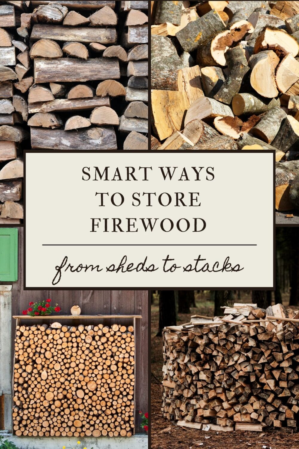 A Pinterest-friendly graphic for my post sharing firewood storage ideas for your homestead.