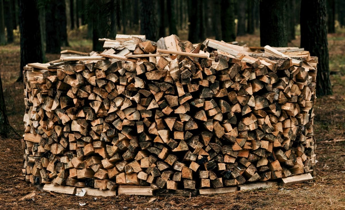 A holzhausen of firewood.