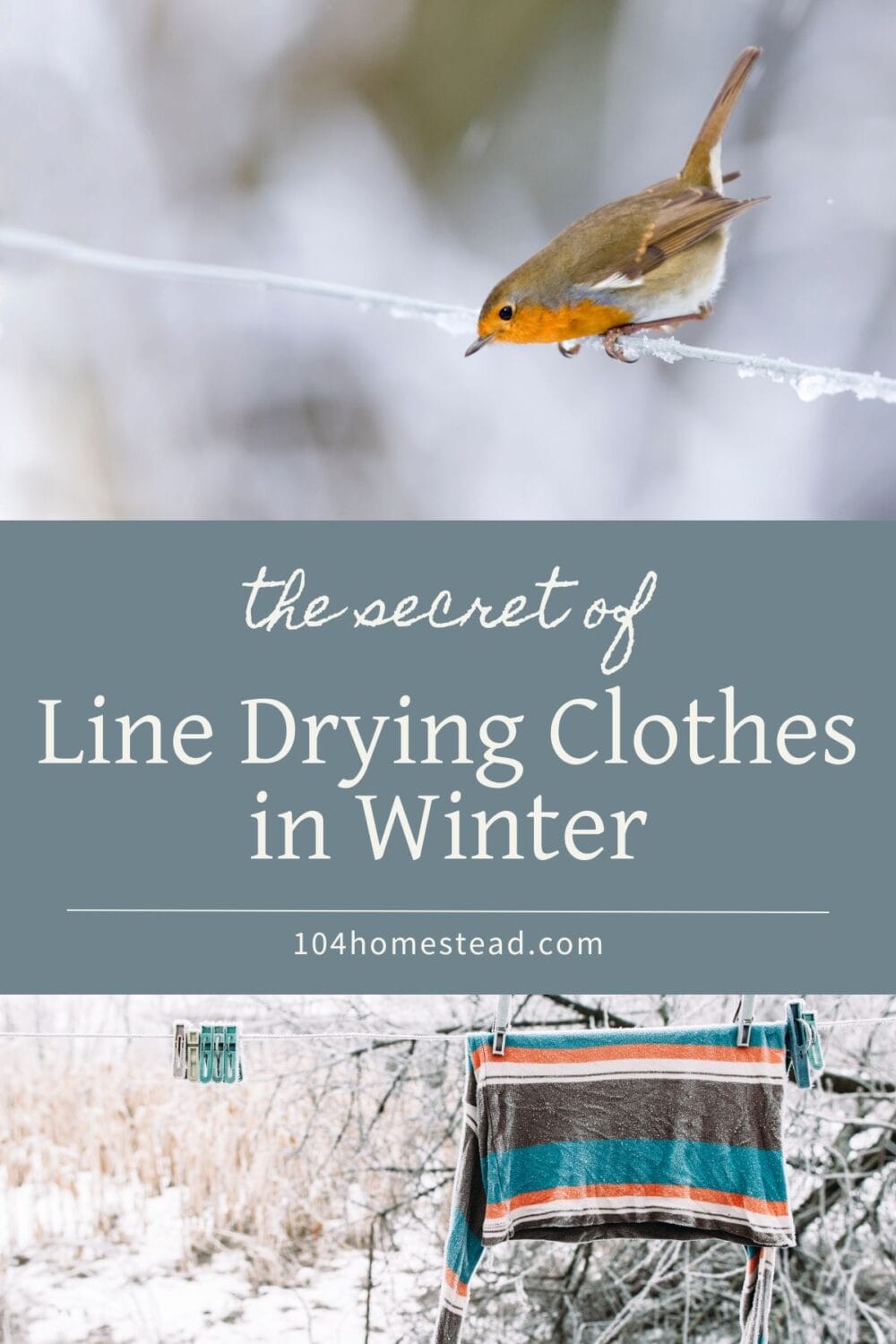 A Pinterest-friendly graphic for my post on drying your clothes outdoors in the winter.