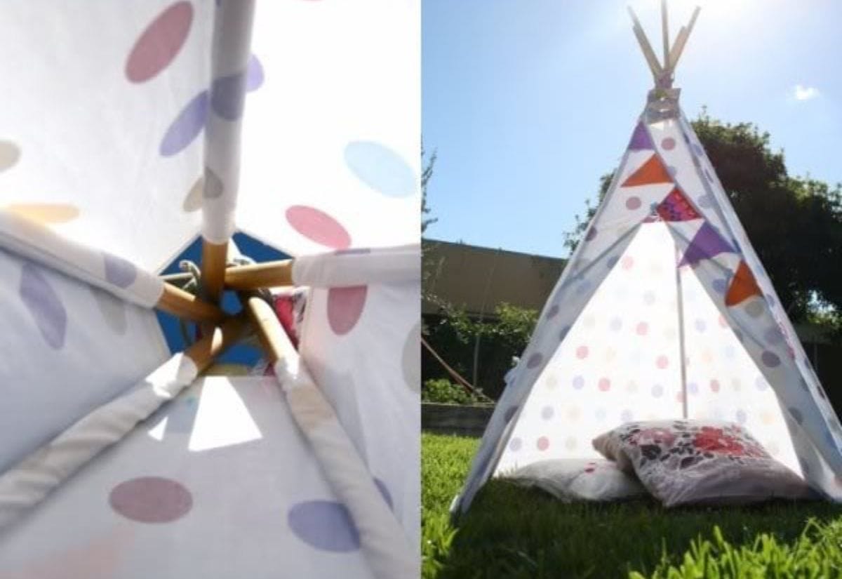 A children's teepee made from old sheets.
