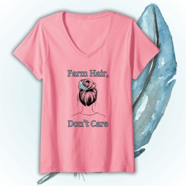 Blue Feather Farm Hair Don't Care v-neck teeshirt product image.
