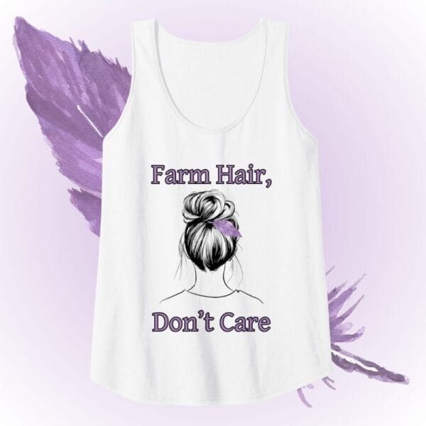 Purple Feather Farm Hair Don't Care tank top product image.