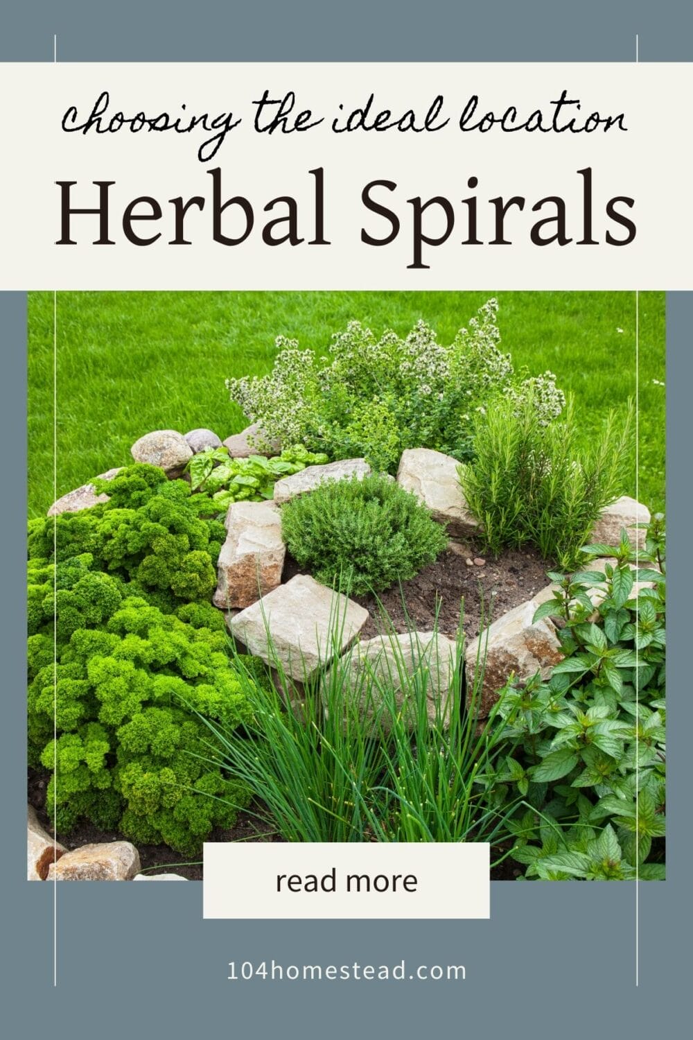 A Pinterest-friendly graphic for my post on finding the perfect location for an herbal spiral.