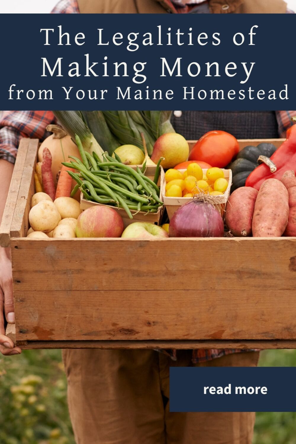A Pinterest-friendly graphic for my post on the legalities of making money from a homestead or hobby farm in Maine.