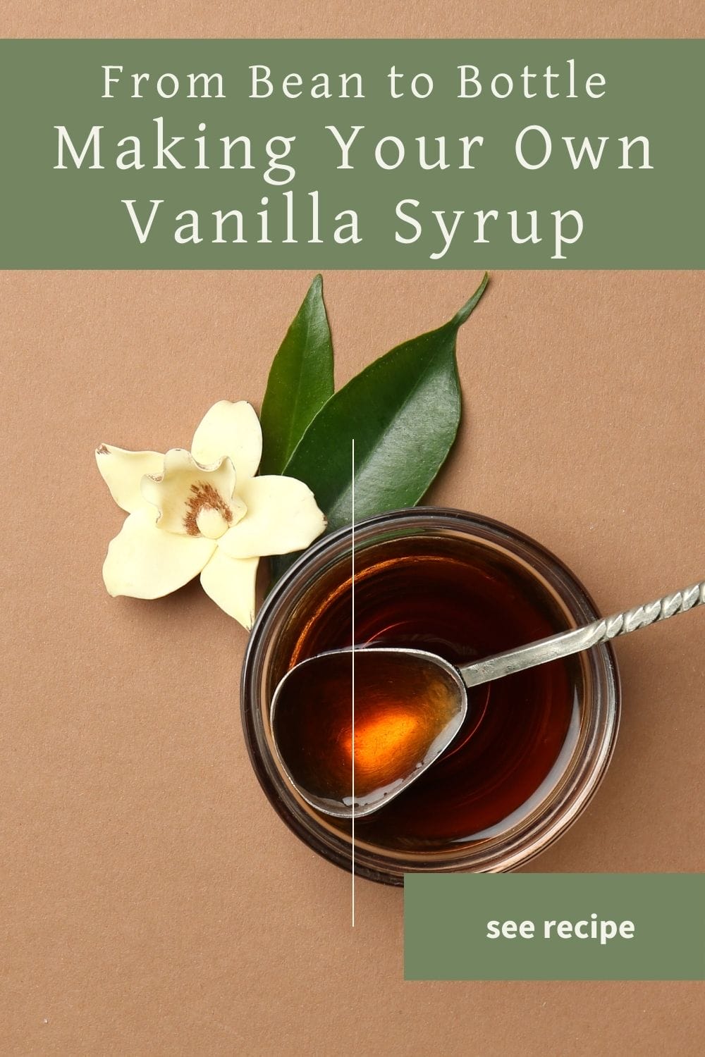 A Pinterest-friendly graphic for my homemade vanilla bean simple syrup recipe.