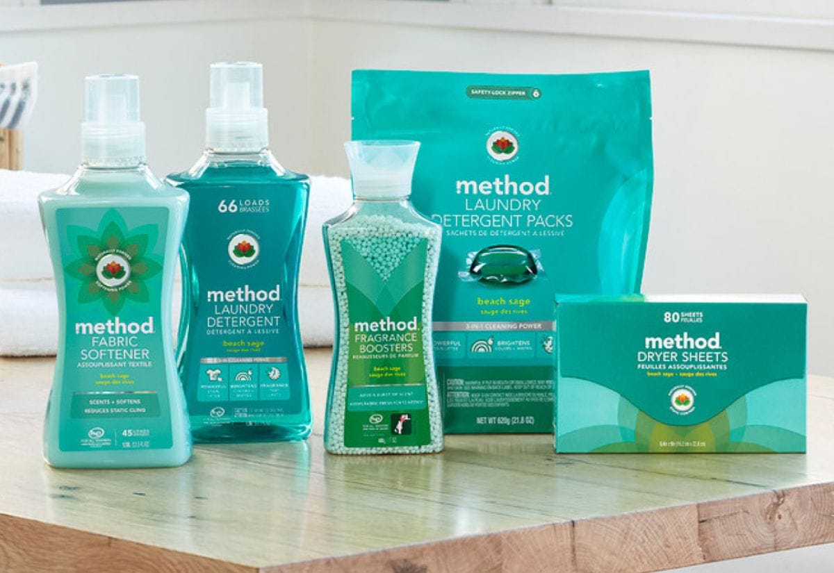 Method laundry products laid out on a table.