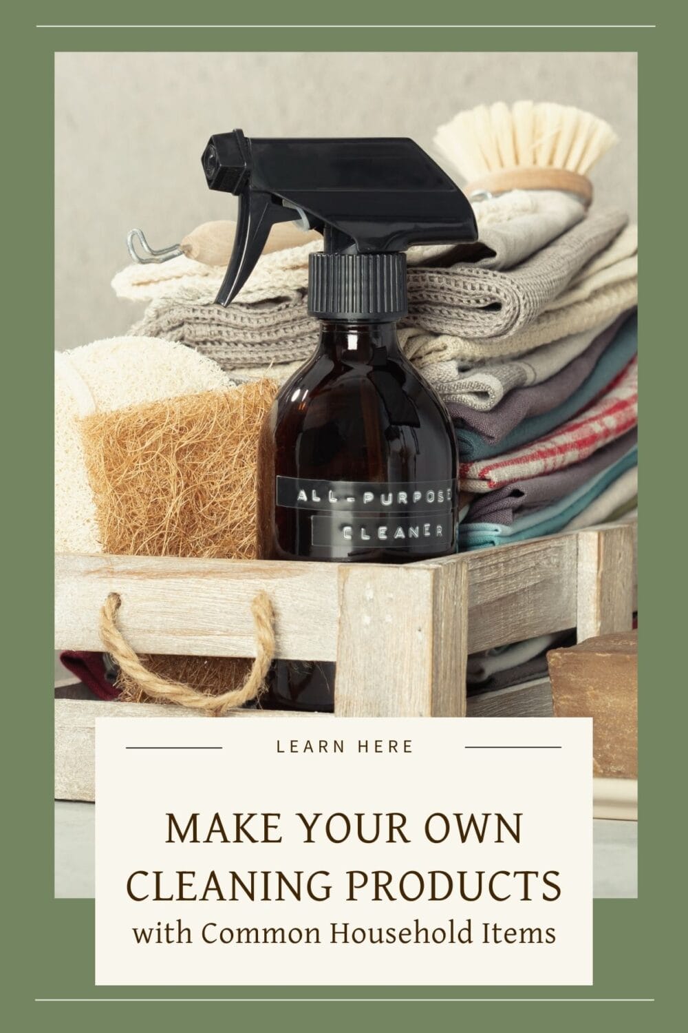 A Pinterest-friendly graphic for my post filled with homemade cleaning product recipes that are natural and safe.
