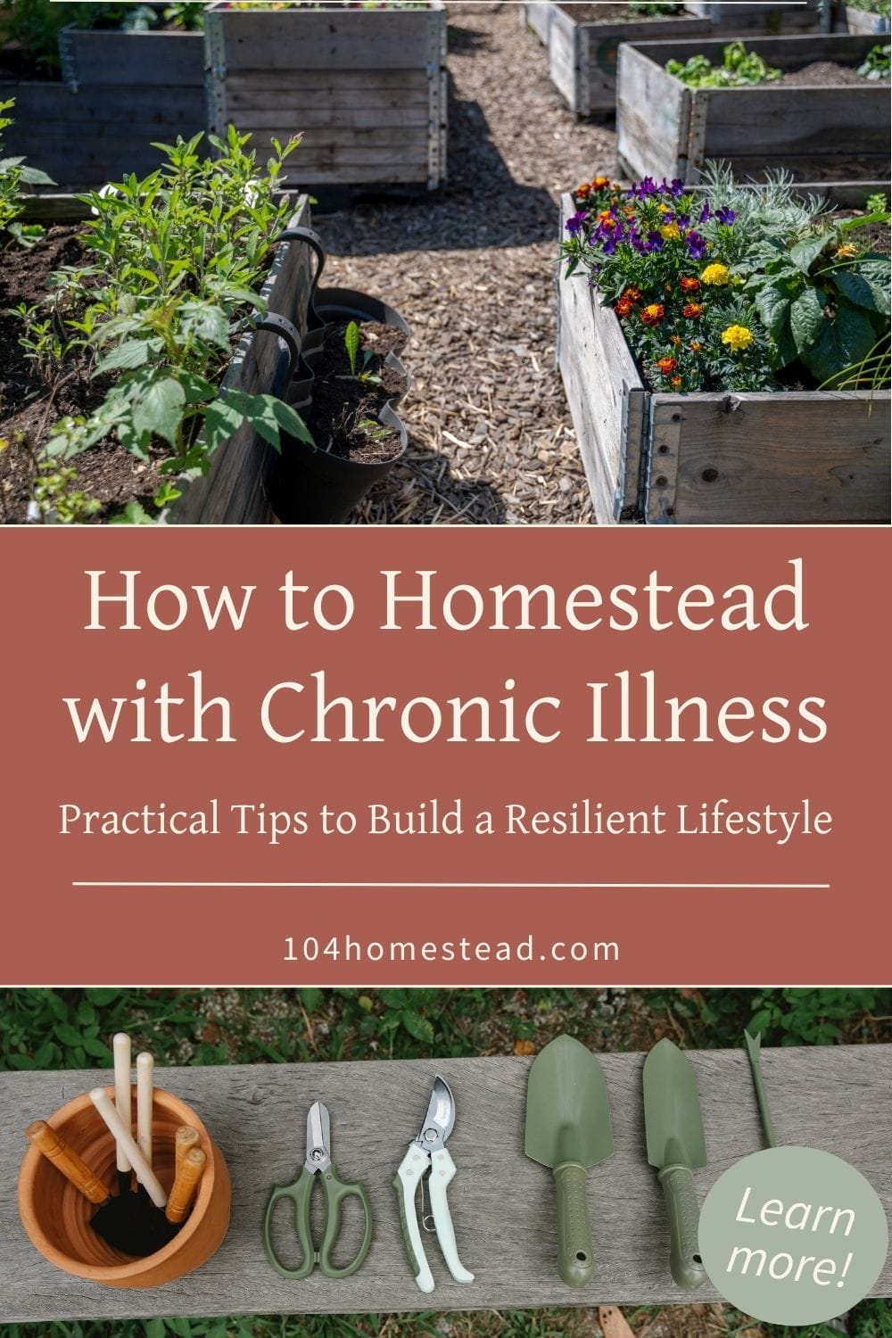 A vibrant raised garden bed with colorful flowers and vegetables, illustrating adaptive gardening techniques for chronic illness management.